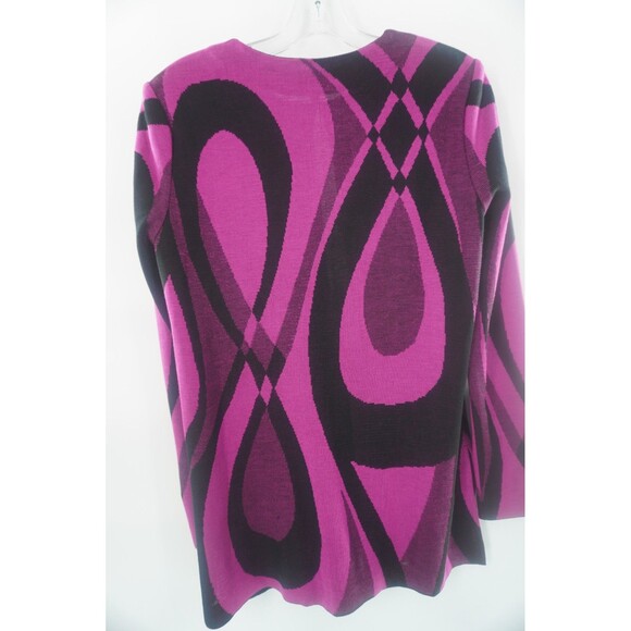 Ming Wang Fuchsia Black Wave Abstract Geometric Heavy Knit Cardigan Sweater Sz M - Picture 3 of 12